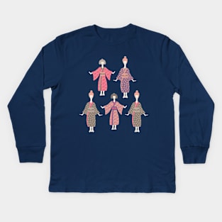 KIMONO LADIES Traditional Japanese Geisha Women in Vintage Palette Pink Purple Warm Gray Blue - UnBlink Studio by Jackie Tahara Kids Long Sleeve T-Shirt